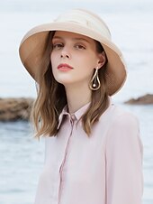 cheap Party Hats-Hats Polyester Tulle Straw Hat Sun Hat Casual Beach Vintage With Crystals Headpiece Headwear