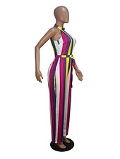 cheap Women&#039;s Jumpsuits &amp; Rompers-Women&#039;s Halter Neck Rainbow Slim Jumpsuit Striped Print