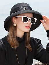 cheap Party Hats-Hats Polyester Tulle Straw Hat Sun Hat Casual Beach Vintage With Crystals Headpiece Headwear