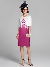 cheap With Jacket-Sheath / Column Mother of the Bride Dress Wrap Included Jewel Neck Knee Length Satin Lace Sleeveless with Appliques 2023