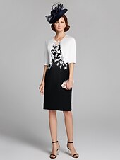 cheap With Jacket-Sheath / Column Mother of the Bride Dress Wrap Included Jewel Neck Knee Length Satin Lace Sleeveless with Appliques 2023