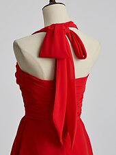 זול שמלות שושבינה-נשף / גזרת A קולר א-סימטרי / עד הריצפה שיפון שמלה לשושבינה  עם בד בהצלבה / תד נשפך