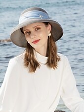 cheap Party Hats-Hats Polyester Tulle Straw Hat Sun Hat Casual Beach Vintage With Crystals Headpiece Headwear