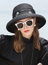 cheap Party Hats-Hats Polyester Tulle Straw Hat Sun Hat Casual Beach Vintage With Crystals Headpiece Headwear