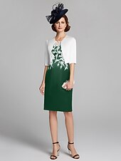 cheap With Jacket-Sheath / Column Mother of the Bride Dress Wrap Included Jewel Neck Knee Length Satin Lace Sleeveless with Appliques 2023