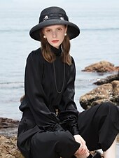cheap Party Hats-Hats Polyester Tulle Straw Hat Sun Hat Casual Beach Vintage With Crystals Headpiece Headwear