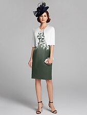 cheap With Jacket-Sheath / Column Mother of the Bride Dress Wrap Included Jewel Neck Knee Length Satin Lace Sleeveless with Appliques 2023