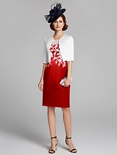 cheap With Jacket-Sheath / Column Mother of the Bride Dress Wrap Included Jewel Neck Knee Length Satin Lace Sleeveless with Appliques 2023