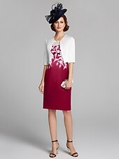 cheap With Jacket-Sheath / Column Mother of the Bride Dress Wrap Included Jewel Neck Knee Length Satin Lace Sleeveless with Appliques 2023