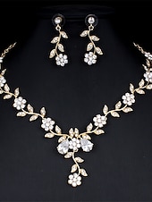 voordelige Sieradensets-1 set Bruidsjuwelen Sets Voor Vrouwen Witte Feest Bruiloft Rhinestone Legering Link  Ketting Daling Bloem Botanisch  Cadeau  Verloving dress to impress