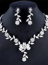 voordelige Sieradensets-1 set Bruidsjuwelen Sets Voor Vrouwen Witte Feest Bruiloft Rhinestone Legering Link  Ketting Daling Bloem Botanisch  Cadeau  Verloving dress to impress