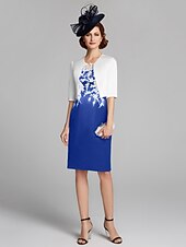 cheap With Jacket-Sheath / Column Mother of the Bride Dress Wrap Included Jewel Neck Knee Length Satin Lace Sleeveless with Appliques 2023