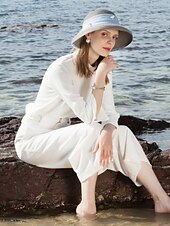 cheap Party Hats-Hats Polyester Tulle Straw Hat Sun Hat Casual Beach Vintage With Crystals Headpiece Headwear