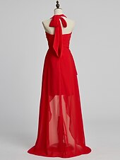 זול שמלות שושבינה-נשף / גזרת A קולר א-סימטרי / עד הריצפה שיפון שמלה לשושבינה  עם בד בהצלבה / תד נשפך