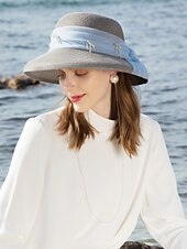 cheap Party Hats-Hats Polyester Tulle Straw Hat Sun Hat Casual Beach Vintage With Crystals Headpiece Headwear