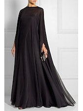 abordables NOIR-Robe de soirée fourreau robe empire formelle soirée traîne balayage  traîne brosse à manches longues col bateau automne invitée de mariage chiffon avec plis pour impressionner 2025