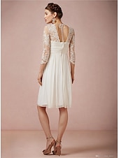 cheap Little White Dresses-Beach Wedding Reception Little White Dress Bridal Shower Dresses Sheath Square Neck Off Shoulder Long Sleeve Tea Length Tulle Bridal Suits Bridal Gowns With Solid Color dress to impress 2025