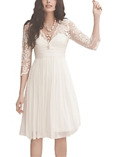 cheap Little White Dresses-Beach Wedding Reception Little White Dress Bridal Shower Dresses Sheath Square Neck Off Shoulder Long Sleeve Tea Length Tulle Bridal Suits Bridal Gowns With Solid Color dress to impress 2025