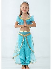 levne Dívčí kostýmy-Princezna jasmín Kostým Dívčí Pohádkový motiv Výkon Cosplay kostýmy Tématický večírek Flitry Polyester / Vrchní deska / Kalhoty