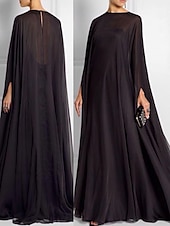 abordables NOIR-Robe de soirée fourreau robe empire formelle soirée traîne balayage  traîne brosse à manches longues col bateau automne invitée de mariage chiffon avec plis pour impressionner 2025