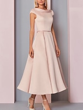 cheap Floor Length-A-Line Mother of the Bride Dress Wedding Guest Plus Size Cowl Neck Ankle Length Satin Short Sleeve with Crystalss dress to impress free custom size