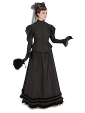 economico Vestiti-Camicia Gonna Vittoriano Abito da Ballo 1910 Lunghezza al pavimento Lunghezza lunga Costume da festa Trambusto Abito da Ballo Taglie Forti Duchessa Corrina vittoriana Tinta unica Due Pezzi Girocollo