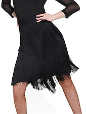 abordables Jupes Latines-Jupes de danse latine à franges et pompons fendus pour femmes, entraînement, performance, spandex naturel, mousseline de soie, polyester