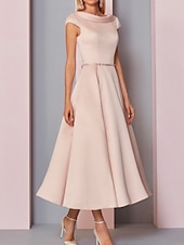 cheap Floor Length-A-Line Mother of the Bride Dress Wedding Guest Plus Size Cowl Neck Ankle Length Satin Short Sleeve with Crystalss dress to impress free custom size