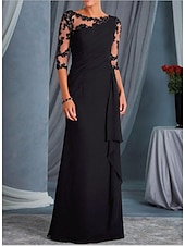 abordables Longueur du plancher-Robe Mère de la mariée A-Line invitée de mariage grande taille Col bateau Longueur maxi Chiffon Dentelle Manche demi avec appliques drapées robe à impressionner 2025 taille personnalisée gratuite