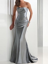 preiswerte GRAU-Meerjungfrau Sequin Abendkleid Elegantes Kleid Hochzeitsgast Formal Abend Sweep  Brush Train Ärmellos Trägerlos Satin mit Kristallen Maskerade Kleid um zu beeindrucken 2025