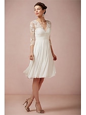 cheap Little White Dresses-Beach Wedding Reception Little White Dress Bridal Shower Dresses Sheath Square Neck Off Shoulder Long Sleeve Tea Length Tulle Bridal Suits Bridal Gowns With Solid Color dress to impress 2025