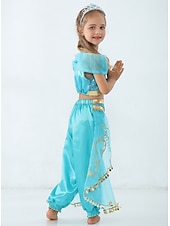 levne Dívčí kostýmy-Princezna jasmín Kostým Dívčí Pohádkový motiv Výkon Cosplay kostýmy Tématický večírek Flitry Polyester / Vrchní deska / Kalhoty