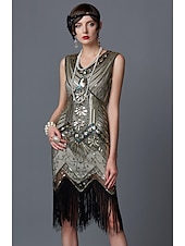economico Vestiti-Anni Ruggenti Brillare &amp; Splendere Anni 1920 Lunghezza al ginocchio Abito Flapper Vestito Costume da festa Il grande Gatsby Charleston Invitato al matrimonio Paillettes Frangia con nappe Paillettes