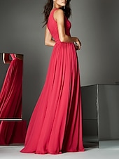 cheap Evening Dresses-A-Line Evening Gown Empire Dress Wedding Guest Formal Evening Sweep / Brush Train Sleeveless One Shoulder Bridesmaid Dress Chiffon with Pleats Ruched 2024