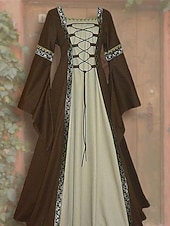  Retro Antiguo Medieval Renacimiento Hasta el Tobillo Vestidos irlandesa Vikingo forastero Tallas Grandes élfico Disfraz Mujer Disfraz de carnaval Celta Víspera de Todos los Santos Carnaval LARP Feria