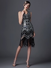 economico Vestiti-Anni Ruggenti Brillare &amp; Splendere Anni 1920 Lunghezza al ginocchio Abito Flapper Vestito Costume da festa Il grande Gatsby Charleston Invitato al matrimonio Paillettes Frangia con nappe Paillettes