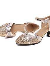 ieftine Anii 1920 &amp; Era Gatsby-pantofi de dans de damă cu sclipici argintii - tocuri latine de bal cu curele la gleznă pentru salsa, tango și performanță