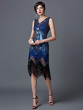 billiga Klänningar-Glada 20-talet 1920-talet Cocktail klänning Knälång Flapper-klänning Klänningar Halloween Kostymer Kostymkappor Kostymtillbehör Kostymer &amp; Accessoarer Den store Gatsby charleston Bröllopsgäst