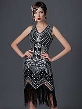 economico Vestiti-Anni Ruggenti Brillare &amp; Splendere Anni 1920 Lunghezza al ginocchio Abito Flapper Vestito Costume da festa Il grande Gatsby Charleston Invitato al matrimonio Paillettes Frangia con nappe Paillettes