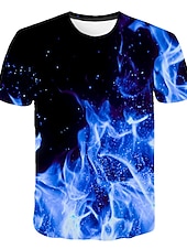 cheap Skull &amp; Bone-Men&#039;s Graphic Flame Shirt T shirt Flame Shirt Short Sleeve T shirt Round Neck Shirt Streetwear Exaggerated Club Beach Blue Fuchsia Orange Summer Clothing Apparel Asian Size S M L XL 2XL 3XL 4XL