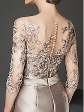 preiswerte Teelänge-Kleid für die Mutter der Braut Elegantes Plus-Size durchscheinendes Bootsausschnitt-Kleid knielang Satin Tüll Halbarm mit Perlen Rüschen Kleid zum Beeindrucken Race Day Kleid