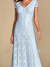 abordables Longueur du plancher-Robe de mère de la mariée A-ligne invitée de mariage taille plus décolleté en V longueur anklet dentelle manches courtes avec plis 2025 taille personnalisée gratuite