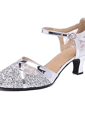 ieftine Anii 1920 &amp; Era Gatsby-pantofi de dans de damă cu sclipici argintii - tocuri latine de bal cu curele la gleznă pentru salsa, tango și performanță
