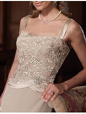 abordables Ensembles de robes pour maman-Robe fourreau mère de la mariée invitée de mariage élégante grande taille encolure droite longueur au sol en chiffon satin dentelle sans manches robes à courte veste avec ceinture  appliques en ruban