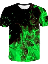 cheap Skull &amp; Bone-Men&#039;s Graphic Flame Shirt T shirt Flame Shirt Short Sleeve T shirt Round Neck Shirt Streetwear Exaggerated Club Beach Blue Fuchsia Orange Summer Clothing Apparel Asian Size S M L XL 2XL 3XL 4XL