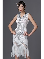 economico Vestiti-Anni Ruggenti Brillare &amp; Splendere Anni 1920 Lunghezza al ginocchio Abito Flapper Vestito Costume da festa Il grande Gatsby Charleston Invitato al matrimonio Paillettes Frangia con nappe Paillettes