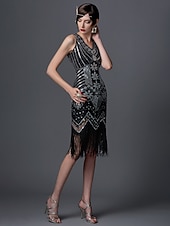 economico Vestiti-Anni Ruggenti Brillare &amp; Splendere Anni 1920 Lunghezza al ginocchio Abito Flapper Vestito Costume da festa Il grande Gatsby Charleston Invitato al matrimonio Paillettes Frangia con nappe Paillettes