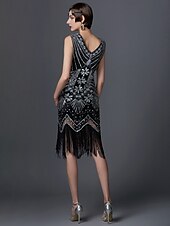 economico Vestiti-Anni Ruggenti Brillare &amp; Splendere Anni 1920 Lunghezza al ginocchio Abito Flapper Vestito Costume da festa Il grande Gatsby Charleston Invitato al matrimonio Paillettes Frangia con nappe Paillettes