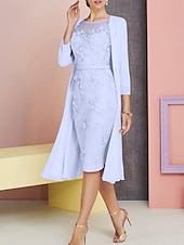 cheap With Jacket-Beach Wedding Two Piece Sheath Mother of the Bride Dress Wedding Guest Church Elegant Vintage Plus Size Bateau Neck Knee Length Chiffon Lace 3/4 Length Sleeve Jacket Dresses with Appliques 2025