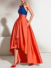 baratos Vestidos Baile Formatura-A-Line Vestidos de Formatura Vestido Bloco de Cor Convidada de Casamento Formal Noite Assimétrico Sem Mangas Decote Halter Cetim com Pregas 2025